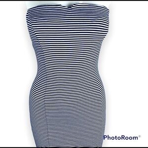 Club Monaco Strapless Striped Navy/White Mini Dress- size 2